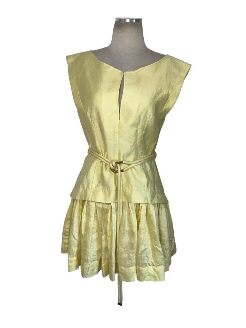 Acler Remly Mini Dress in Lemon Sorbet 8 Womens Belted Linen - Picture 8 of 16